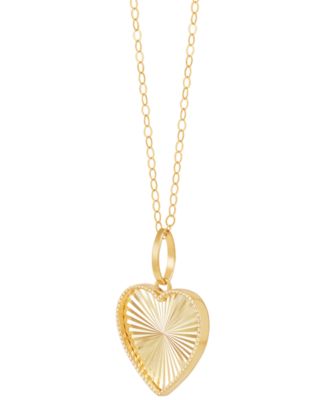 Patterned Heart Beaded Edge Reversible 18" Pendant Necklace in 10k Gold