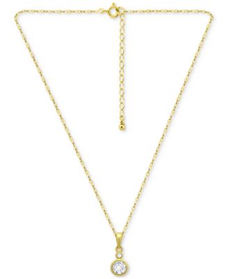 Cubic Zirconia Bezel Solitaire Pendant Necklace in 18k Gold-Plated Sterling Silver, 16" + 2" extender, Exclusively at Macy's