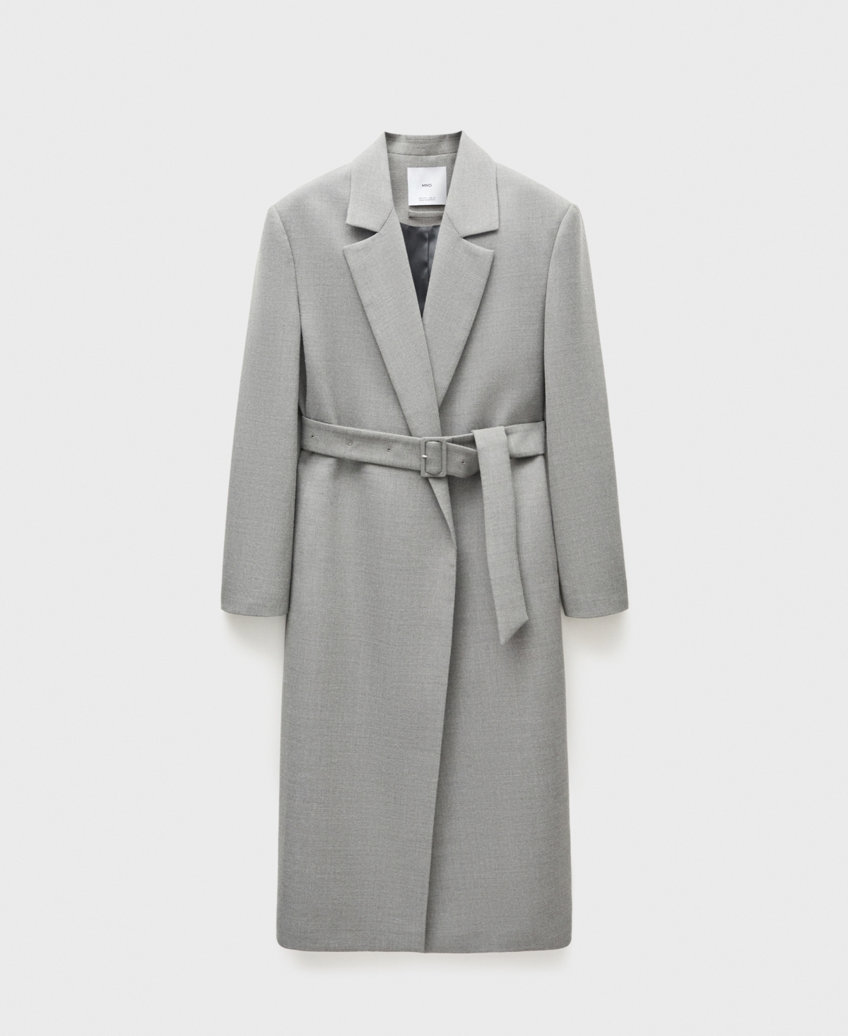 Mango Belted Double Breasted Coat Grey In Gray