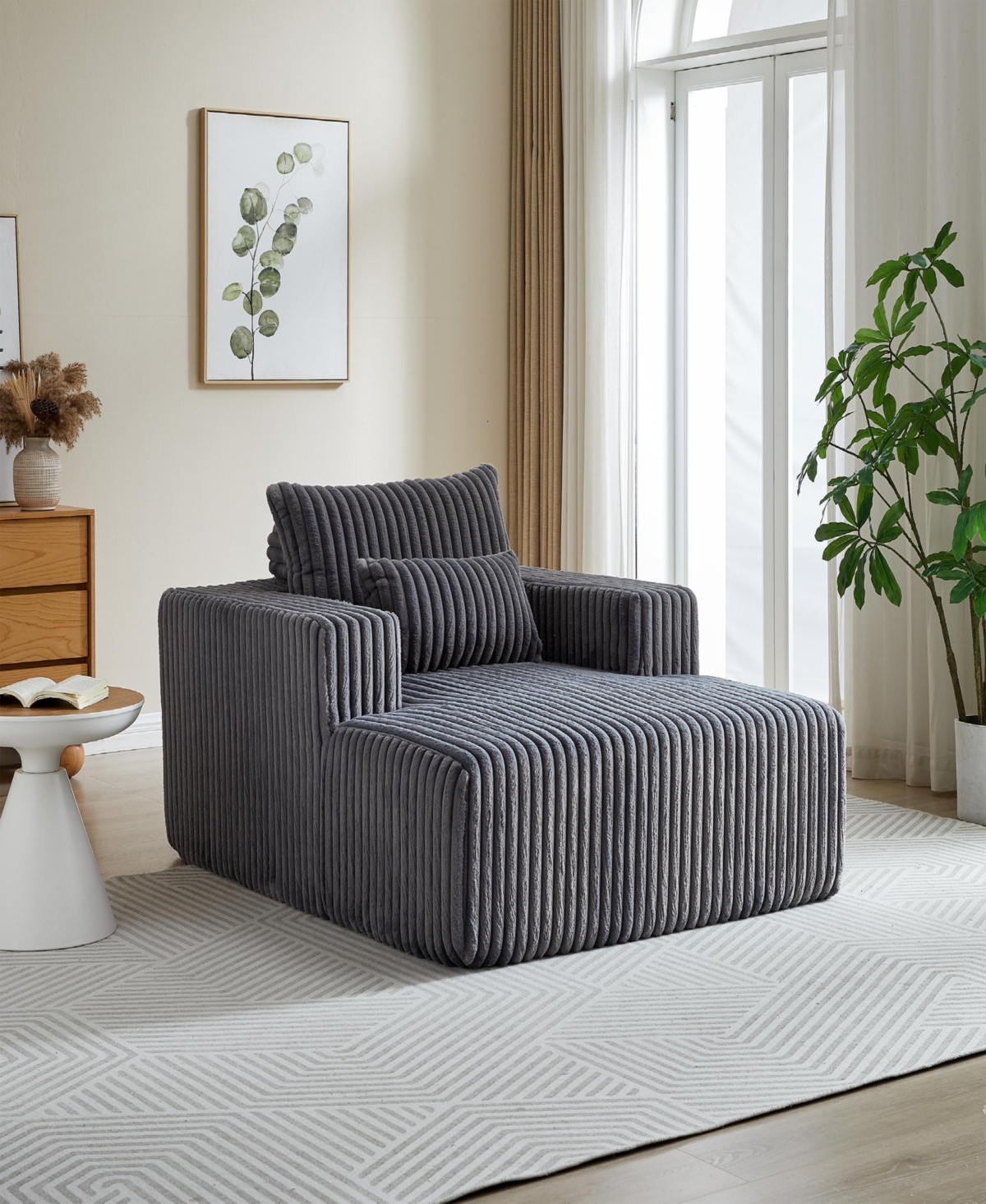 Streamdale Furniture 62.5-Inch Corduroy Sponge Sofa Lounge Chair, No Assembly Required, Fluffy Modern Sleeper Chair for Indoor Living Room Bedroom - G