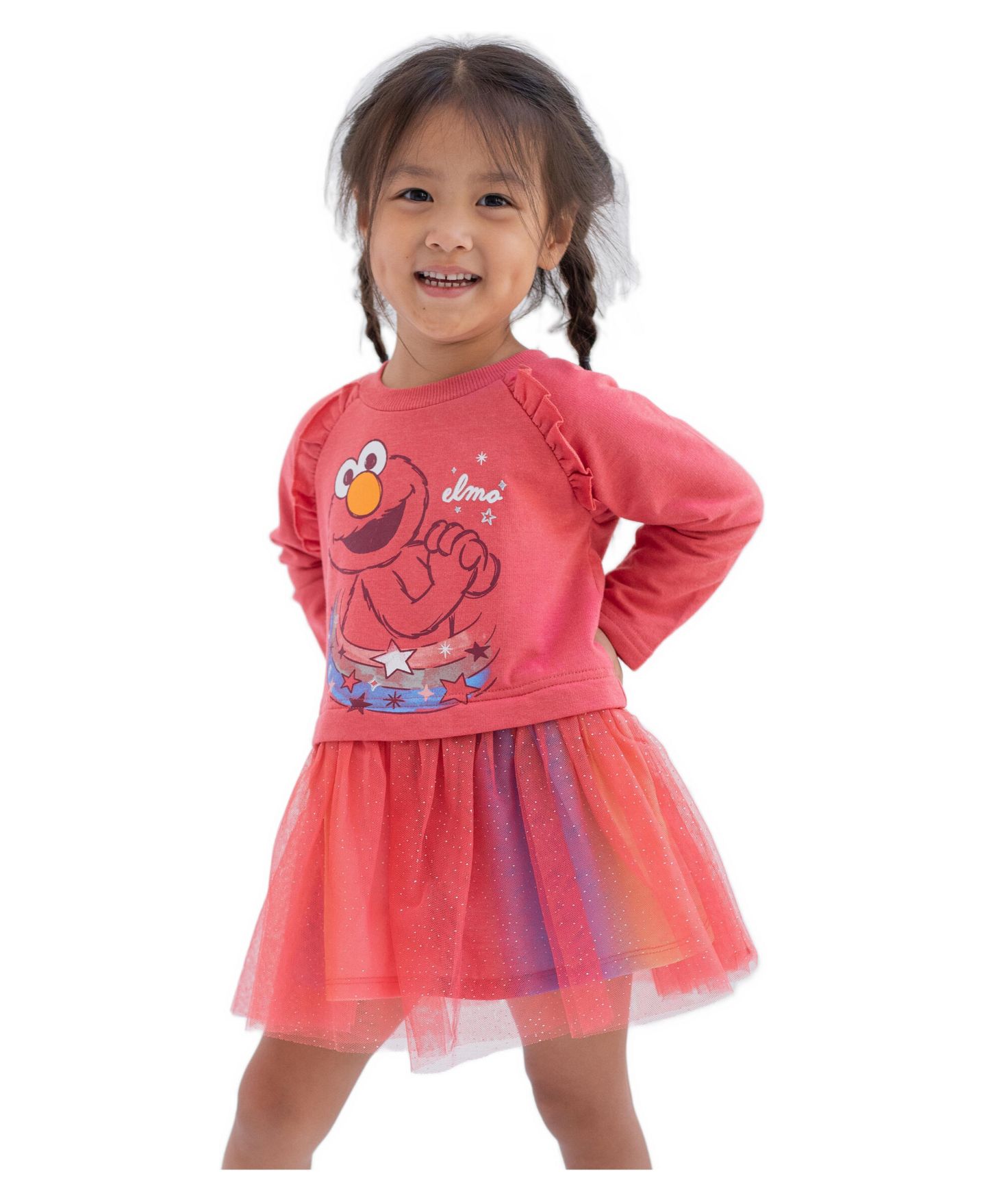 Платье Sesame Street Elmo French Terry Dress для девочек-малышей, цвет: Красный — фото 4