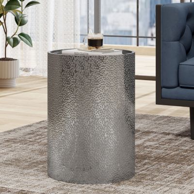 Streamdale Modern Round Accent Table With Hammered Metal And Iron Frame