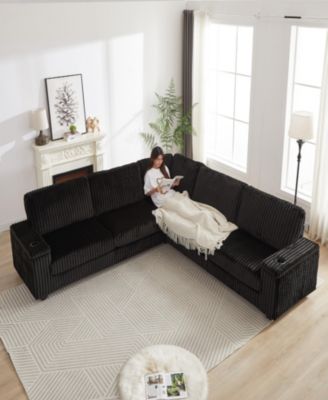 Streamdale Oversized Corduroy Corner Sofa with Storage and Ports