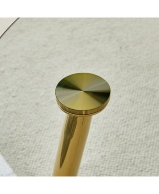 A glass tabletop with a diameter of 40 inches and a modern minimalist circular dining table with gold plated metal legs. 40 ' 40' 30 ' DT-1164