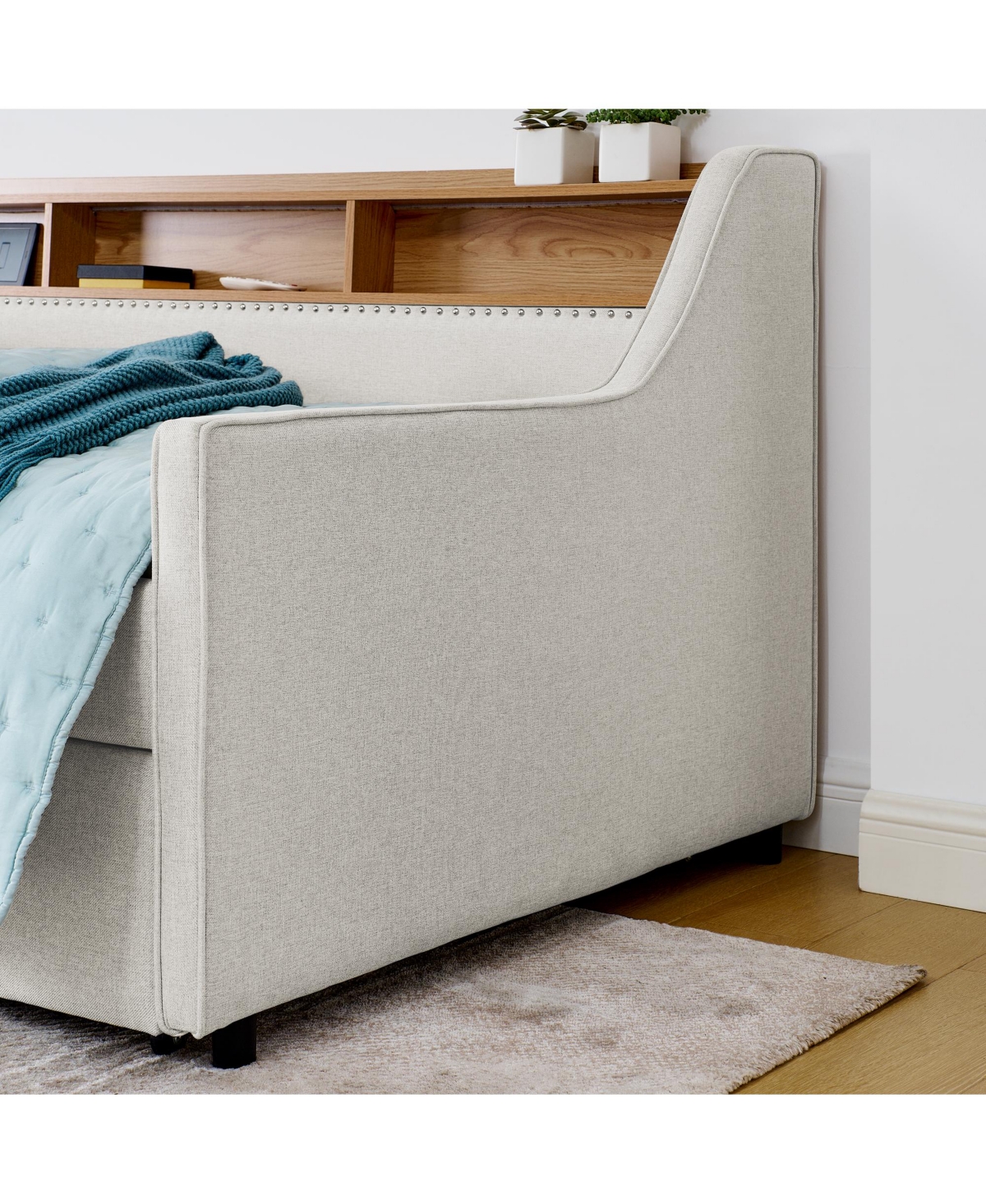 Streamdale Furniture Twin Size Upholstery Sofa Bed with Three Led lights, with Storage Adjustable Headboard, with Foldable Leg Pull up Trundle Bed and