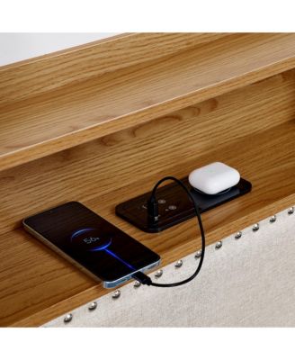 Twin Size Upholstery Sofa Bed with Three LED lights, with Storage Adjustable Headboard, with Foldable Leg Pull up Trundle Bed and Wireless Charging, Linen Padded Sofa Bed frame, Beige