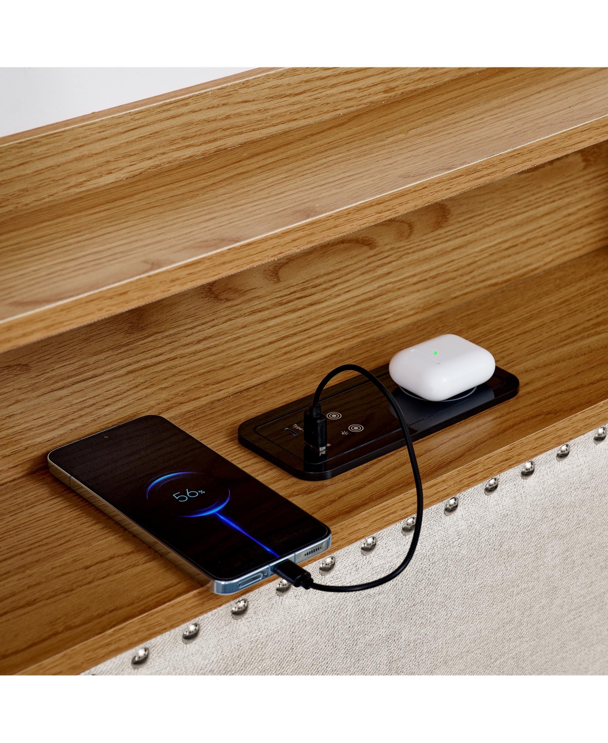 Streamdale Furniture Twin Size Upholstery Sofa Bed with Three Led lights, with Storage Adjustable Headboard, with Foldable Leg Pull up Trundle Bed and