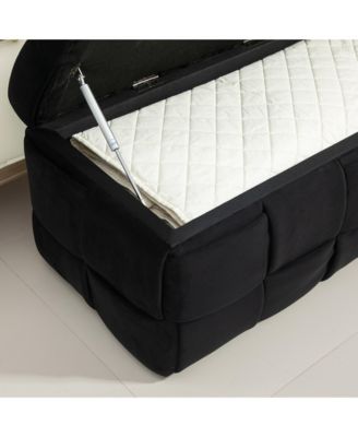Storage Ottoman, Bedroom End Bench, Upholstered Fabric Storage Ottoman with Safety Hinge, Entryway Padded Footstool, Ottoman Bench for Living Room & Bedroom (Black)