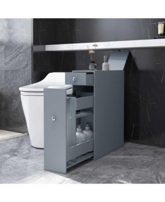 Bathroom Floor Organizer Free Standing Space Saving Narrow Storage Cabinet Bath Toilet Paper Holder with Drawers, Gray
