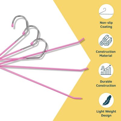 50 Pink Metal Non-Slip Pants Hangers – Heavy-Duty, Space-Saving Design for Jeans, Towels & Blankets – Open Ended with Rubber Grip