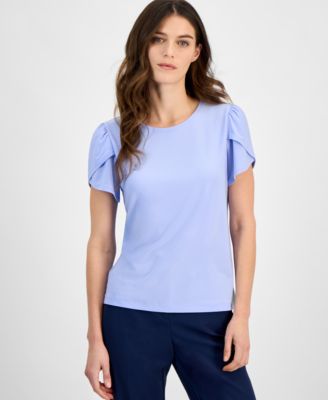 AK Anne Klein - Petite Gathered-Tulip Short-Sleeve Top