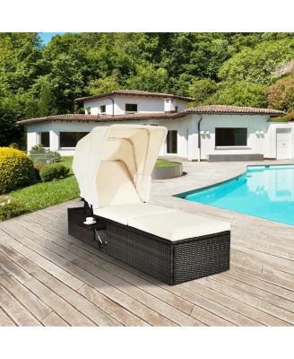 Outdoor Chaise Lounge Chair with Folding Canopy