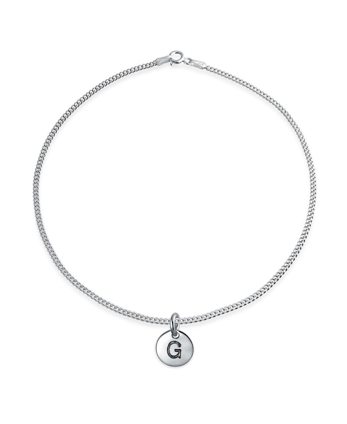 Letter Block Alphabet Initial Disc Anklet .925 Sterling Silver 10 Inch - Silver z
