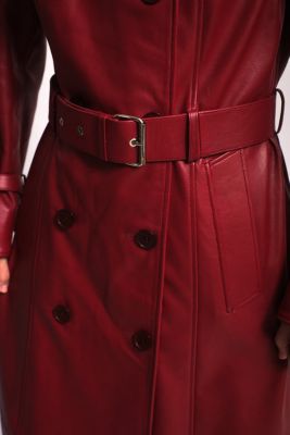 Women's Leather Trench Coat, Burgundy, Created for Macy's