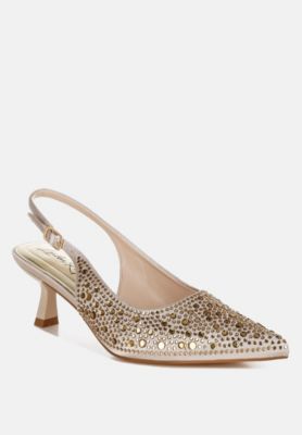 Womens Vernaos Pointed Toe Rhinestone Slingbacks