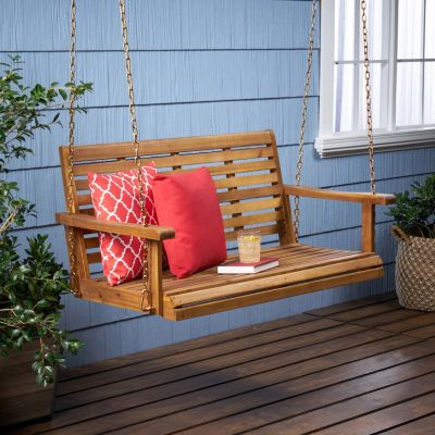 Streamdale Tasmania Acacia Wood Porch Swing Durable, Spacious, And Serene
