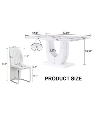 Table and chair set, modern luxurious white imitation marble pattern MDF dining table, rectangular dining table, matched with uniquely shaped PU high backrest seats, Suitable for various occasions.
