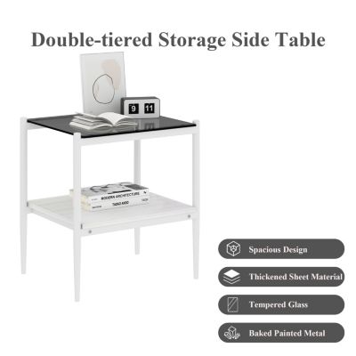  Gray Glass End Table, Set of 2