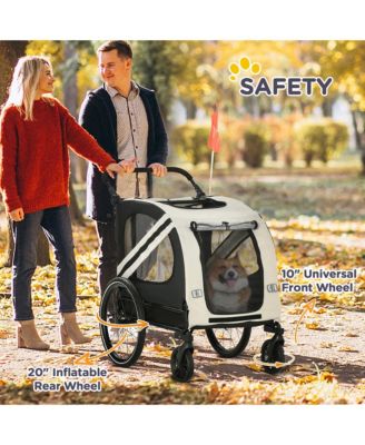 2-in-1 Pet Bike Trailer for Small Dogs, Road-Visibility Bicycle Stroller, Weather-Strong Bike Wagon Trailer Sidecar Attachment, White