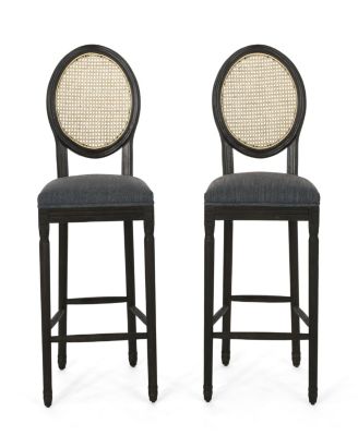 Rustic French Country Barstools With Carved Legs And Wicker Backrests (Set Of 2)