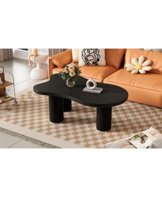 44" x 25.9" Easy Assembly Cloud Coffee Table with 1.5" Thick Tabletop, Cream Style Irregular End Table with 3 Sturdy Legs, Sleek Center Table with Round Edge for Living Room, Black