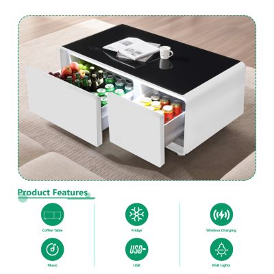 Streamdale Smart Coffee Table w/ Fridge, Speaker, Charging, Lights