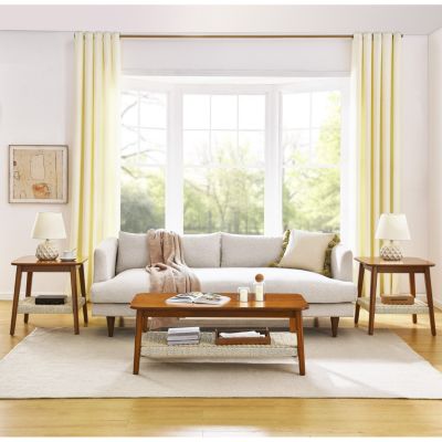 Mid-Century Boho Rattan Coffee Table with Storage