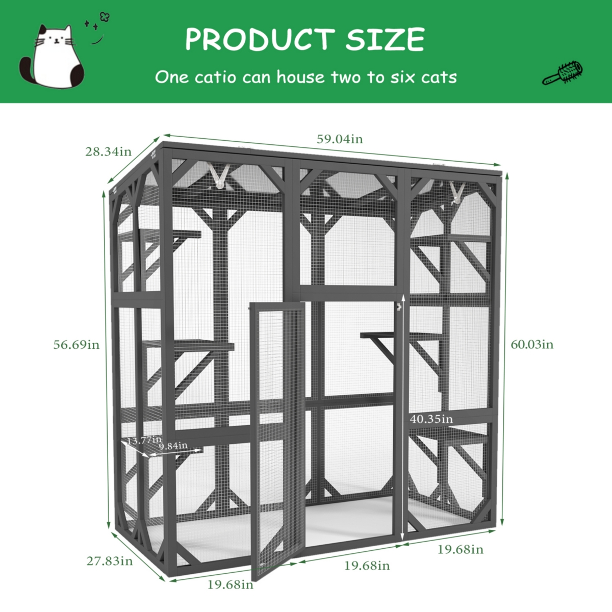 Streamdale Furniture Catio Outdoor Cat Enclosure Cat House Wooden Cat Cage Large Feral Cat Shelter for Mulitiple Cats with Six Platforms, Large Enter
