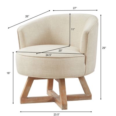 Streamdale Swivel Linen Lounge Chair, Solid Wood Base