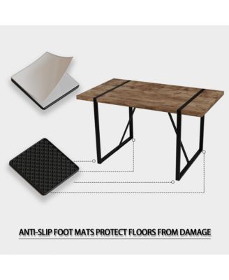 55" Rural Industrial Rectangular MDF Dark Wood Dining Table Set and PU Armless Dining Chair Set 4, Kitchen Black Metal Table Leg Dining Chair Set