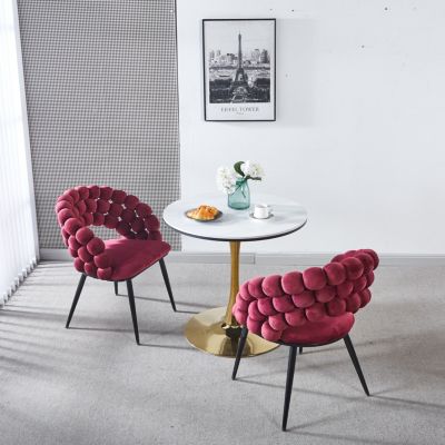 Modern Wine Red Chair (Set of 2) with Golden Legs
