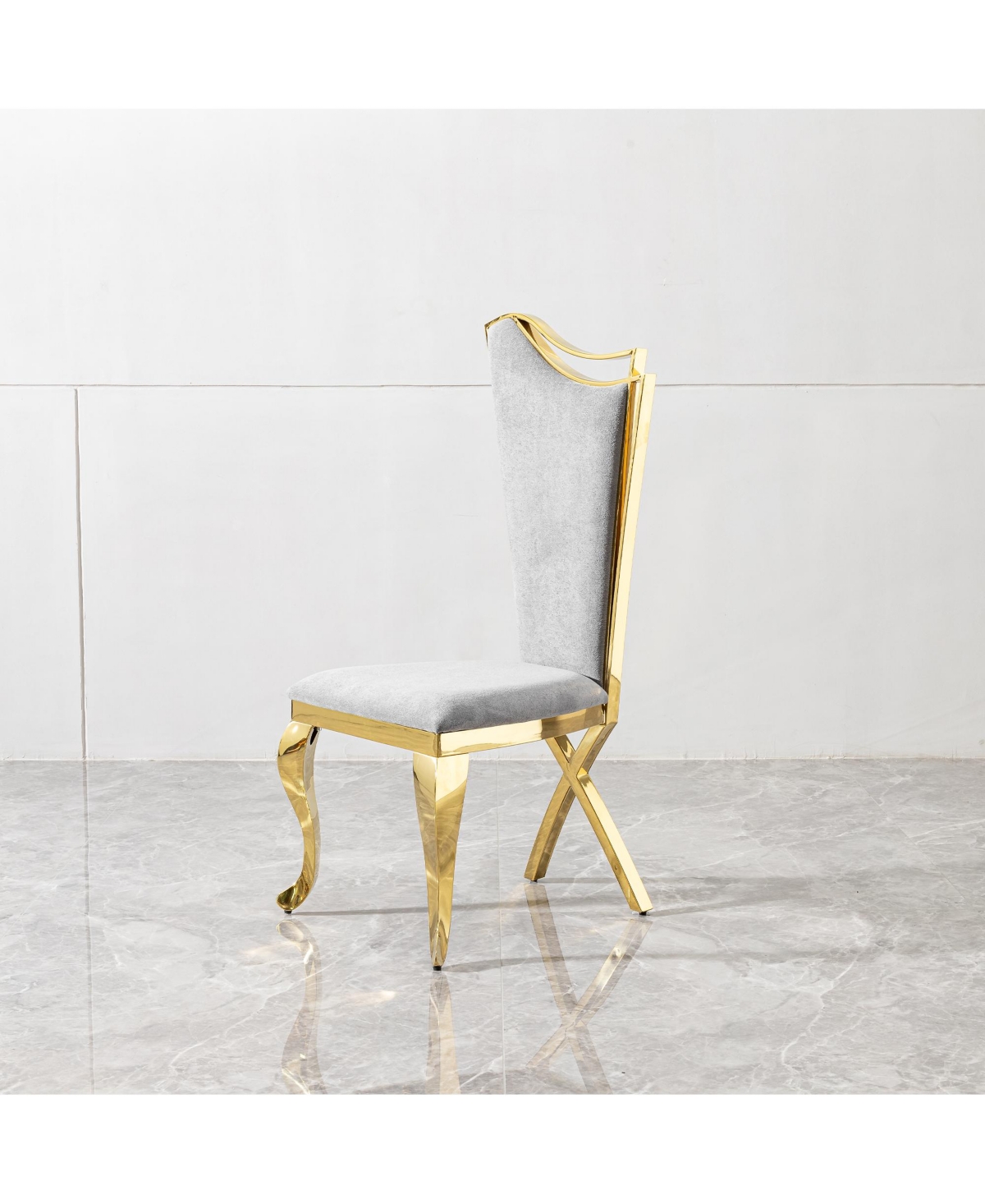 Simplie Fun Gorgeous Streamlined High Back Grey fabric stainless steel dining chair, set of 2