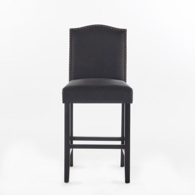 Streamdale 2 Upholstered Barstools, 27", Dark Charcoal/Walnut