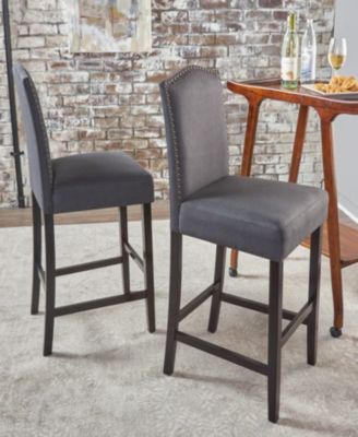 Streamdale 2 Upholstered Barstools, 27", Dark Charcoal/Walnut
