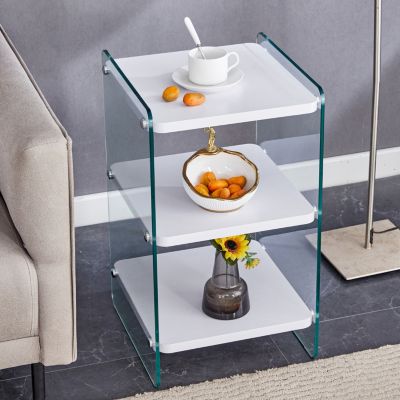3-Tier Bedside Table with Glass Panels and MDF Surface