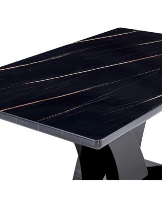 Table and chair set, modern dining table, black tabletop and black MDF leg table, soft and comfortable dining chair, perfect for dinner, meetings, home and office decor