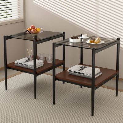 Rectangle End Table set (2), Glass Top