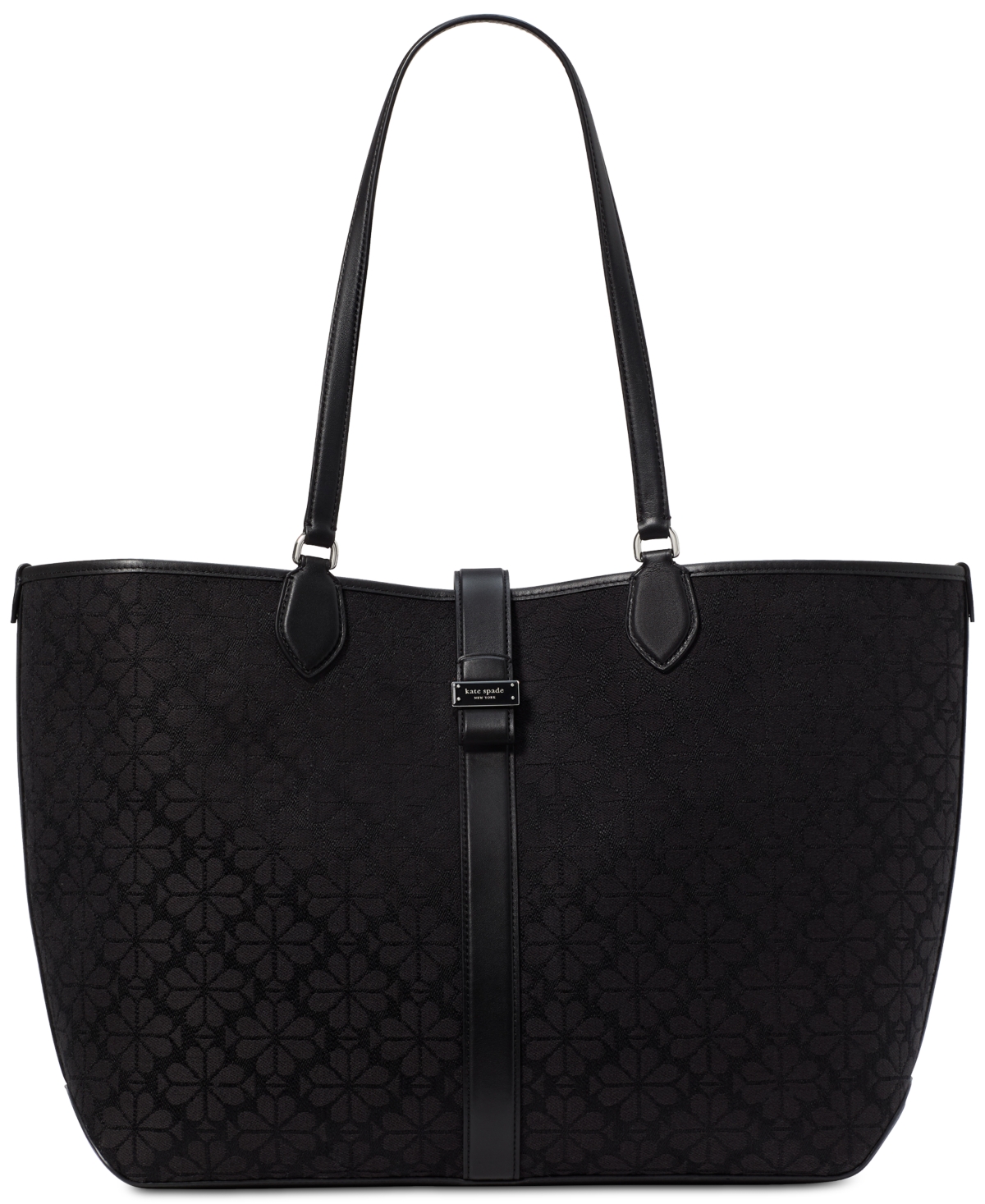 Spade Flower Jacquard Open Tote Bag - Black Multi.