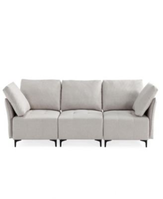 Modular Sectional Sofa, Multifunctional Couches for Living Room with Storage, mid console with speaker and storage,2 USB port and 1 type-C, wireless charging ceramic top, aluminum cup holder.