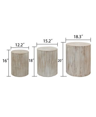 Set of 3 Whitewash Wood Coffee Table with clear and visible tree rings