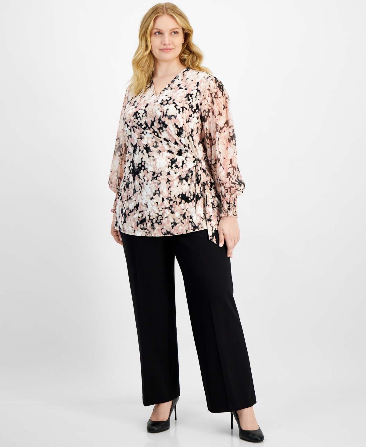 Anne Klein Plus Size Printed V-Neck Side-Tie Top