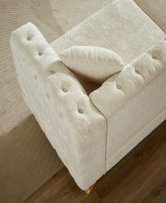 Chenille Pull Buckle Design Sofa for Living Room, Buttons Tufted With Copper Nail Decoration Armrest, Modern Couch Upholstered Button And Metal Legs