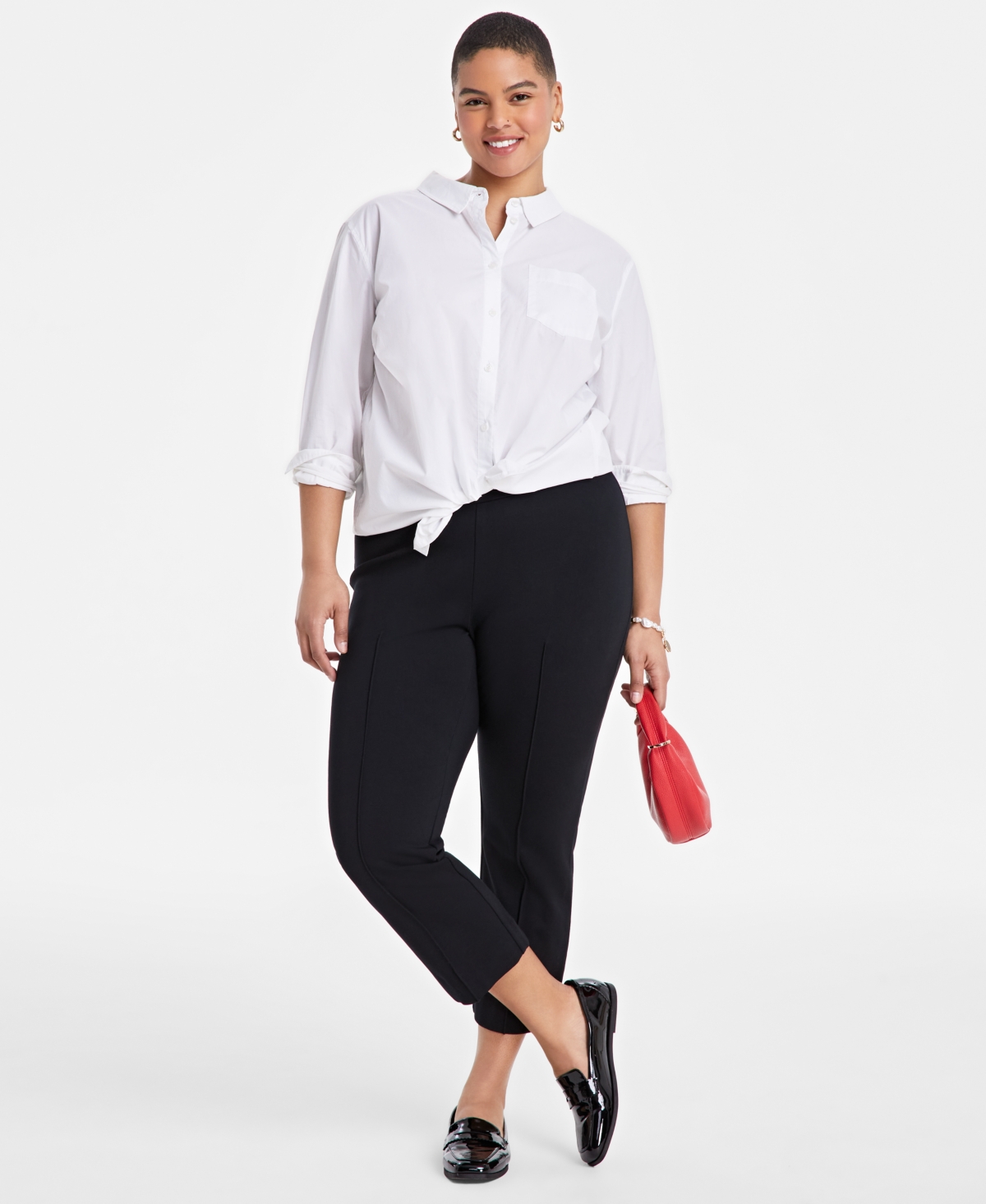 On 34th Women's Solid Ponte Mid-rise Ankle Pants, Exclusively At Macy's In Deep Black