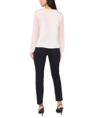 Women's Rhinestone-Trim Sheer-Sleeve Top