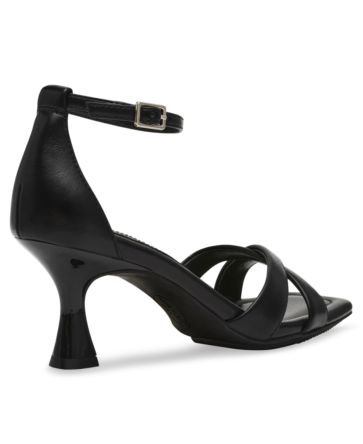 Anne Klein Joss Ankle Strap Kitten Heel Sandal In Black Smooth