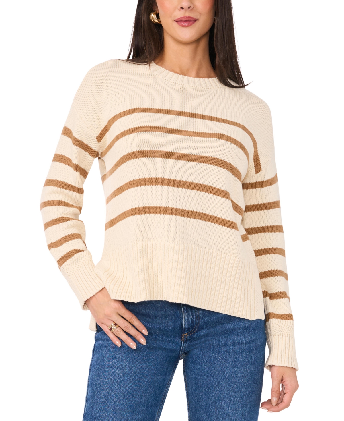VINCE CAMUTO WOMEN'S STRIPED DROPPED-SHOULDER CREWNECK SWEATER