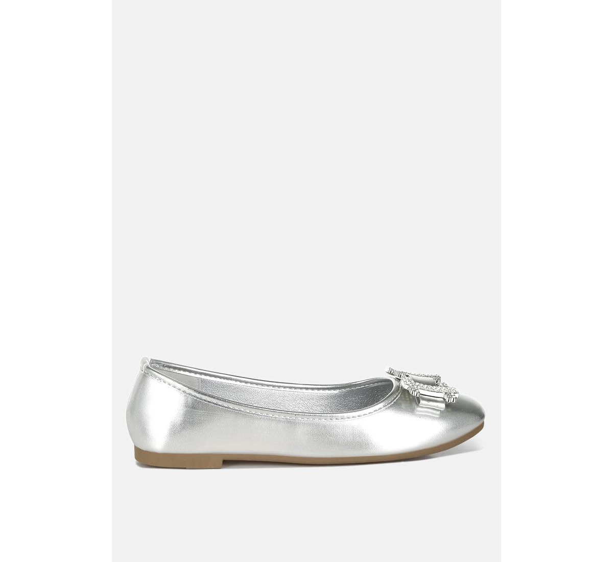 Navik Rhinestone Buckle Metallic Ballerinas - Gold