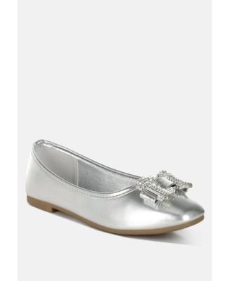 Womens Navik Rhinestone Buckle Metallic Ballerinas