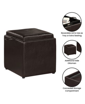 17.5" Faux Leather Park Avenue Ottoman with Stool and Tray
