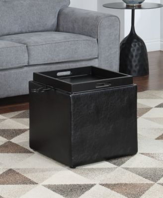 17.5" Faux Leather Park Avenue Ottoman with Stool and Tray